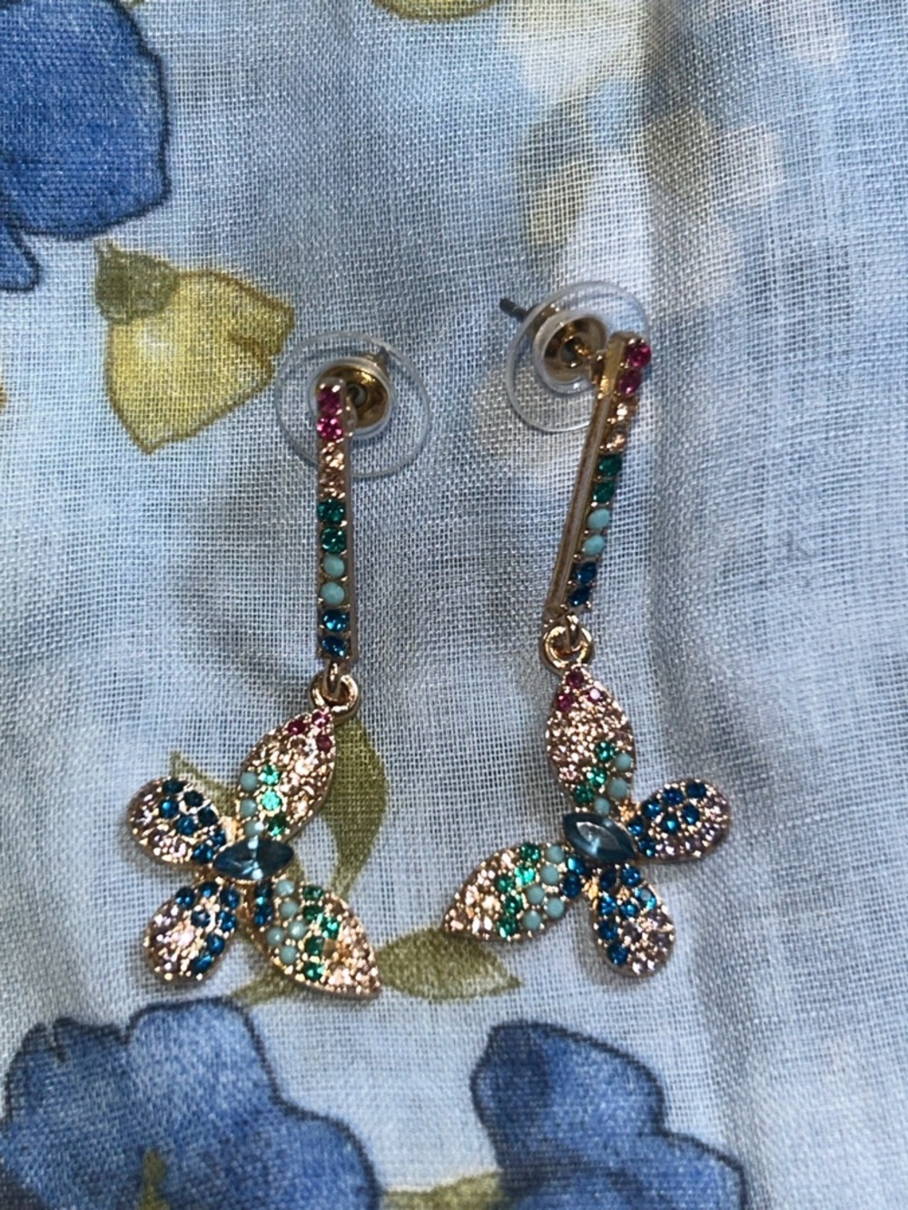โค๏ธ2/$15 Multicolor Crystal Rhinestone Colorful Butterfly Drop Earrings rainbow